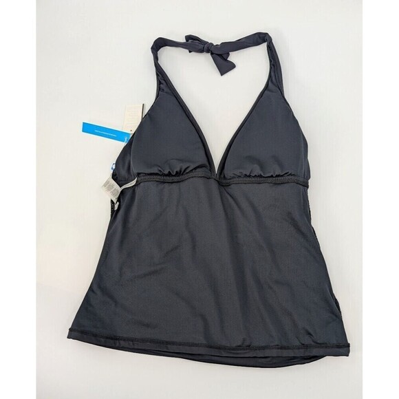 Bleu Rod Beattie Tankini Top Womens 10 Black Halter Metallic Contrast Ruched - Picture 11 of 13